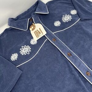 Dandy Del Mar The Gaucho Terry Cloth Shirt Vintage Navy Blue Floral Men's XL NWT